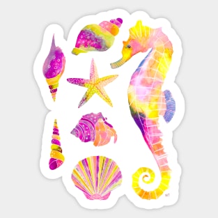 Watercolor Under the Sea Pattern - Retro Purple Sticker